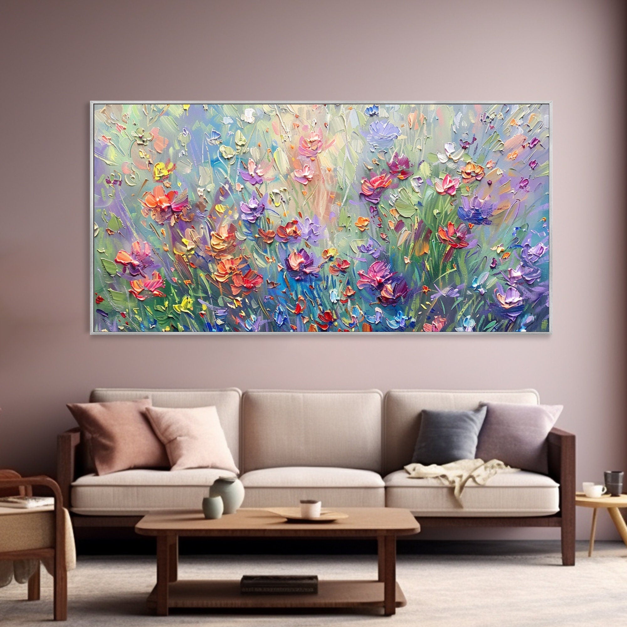 Vibrant Floral Abstract Painting for Living Room Wall Art #FT 009