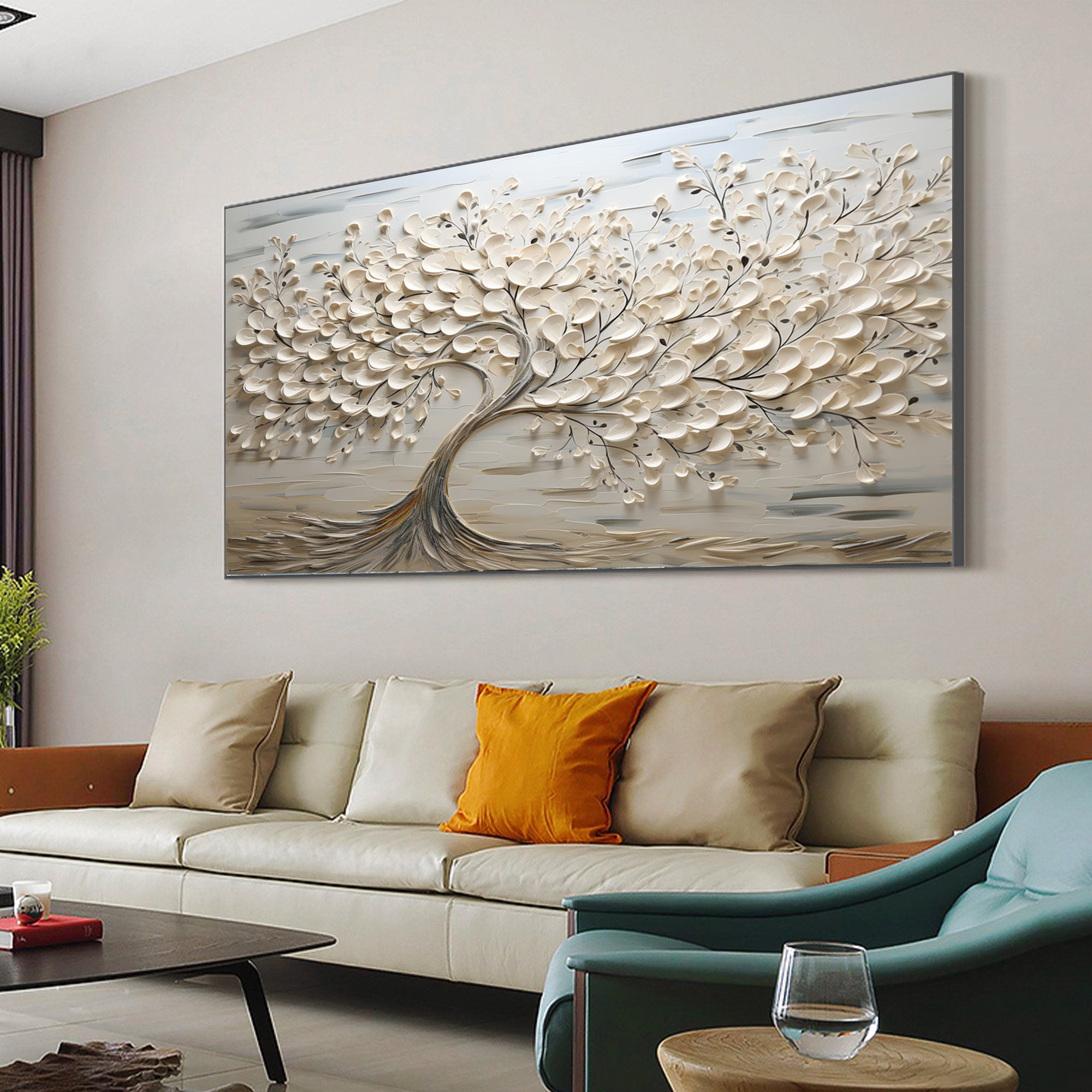 Hand-Painted 3D Tree Art on Canvas for Modern Living Rooms #FT 015