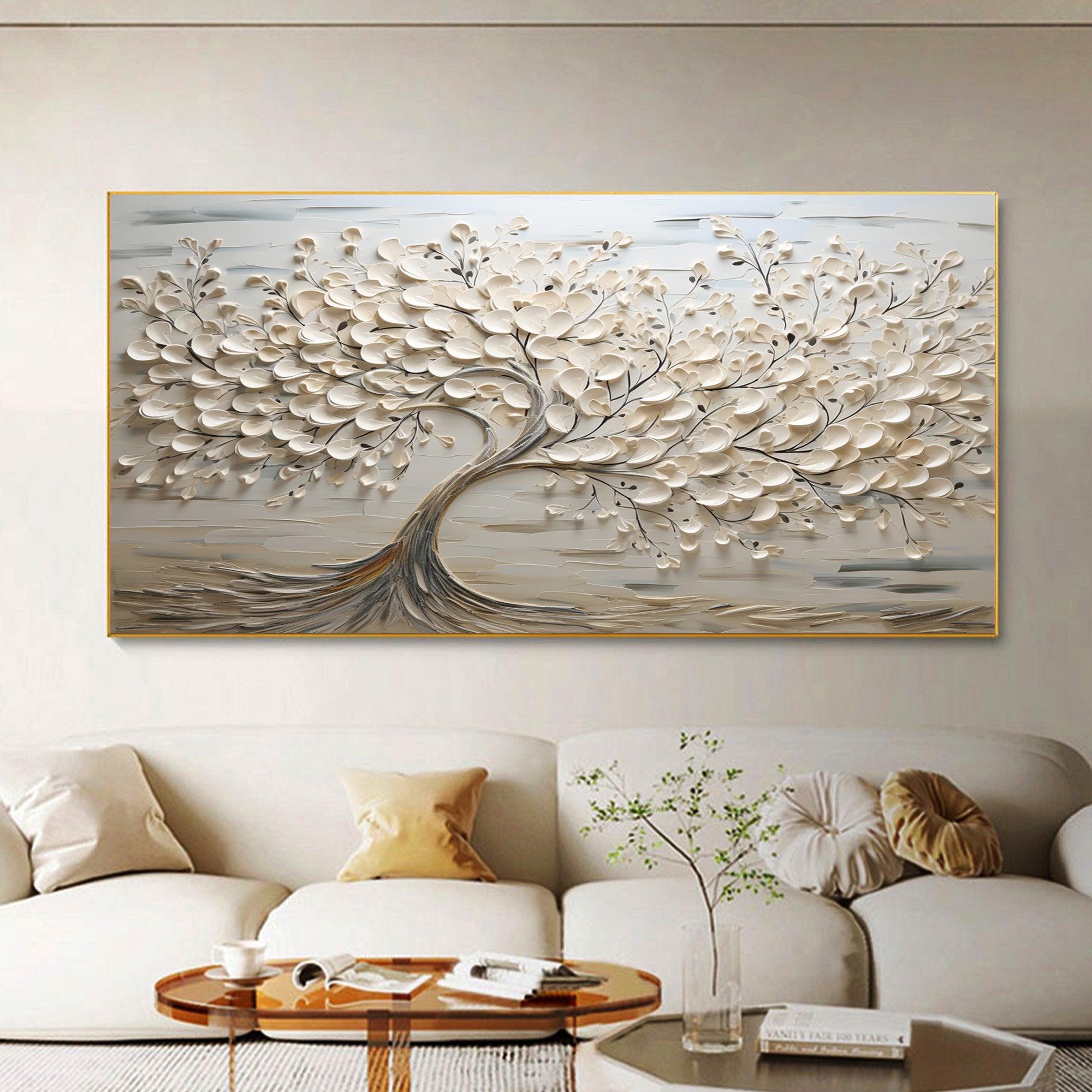 Hand-Painted 3D Tree Art on Canvas for Modern Living Rooms #FT 015