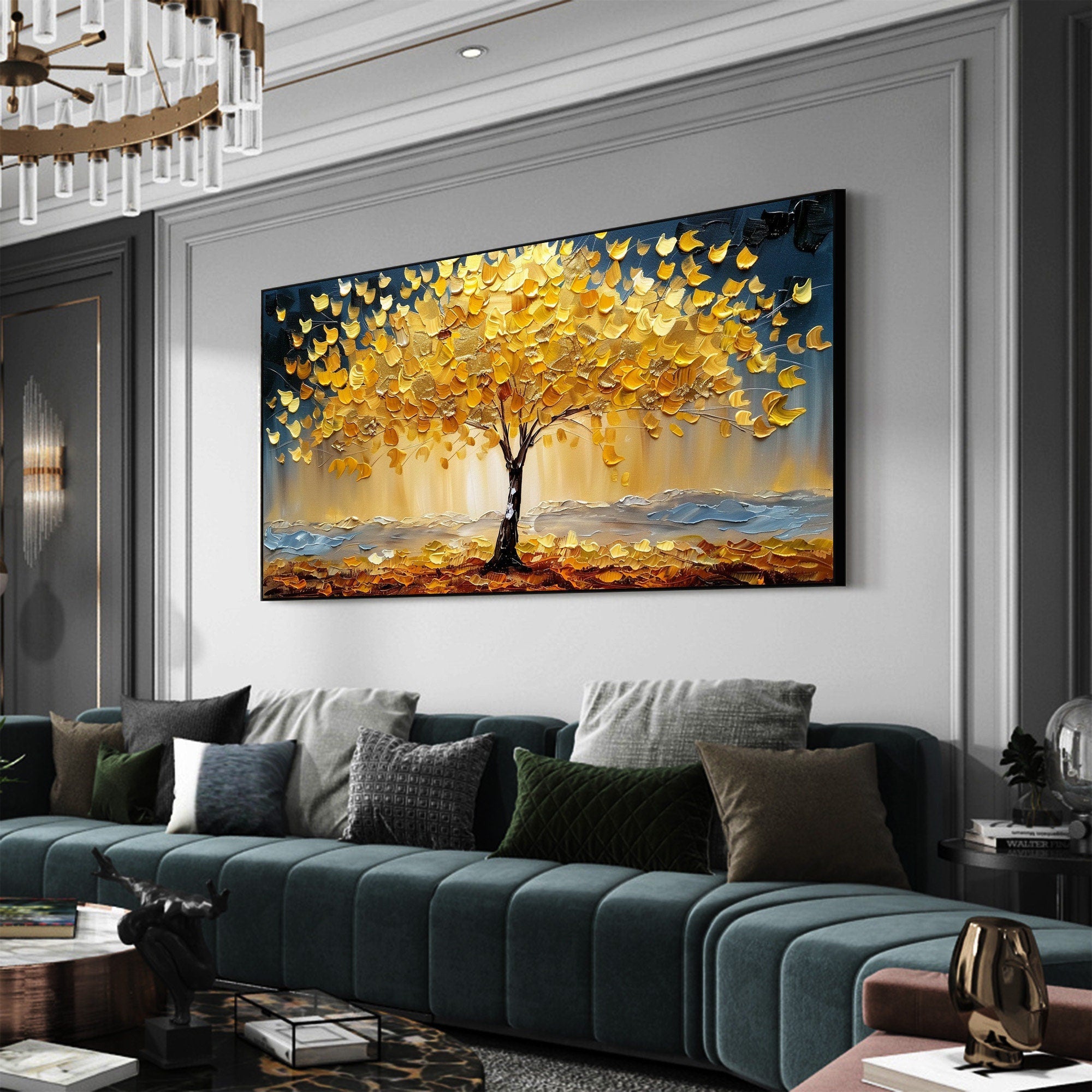 Golden Autumn Bliss Vibrant Tree Oil Painting for Modern Home Decor #FT 041