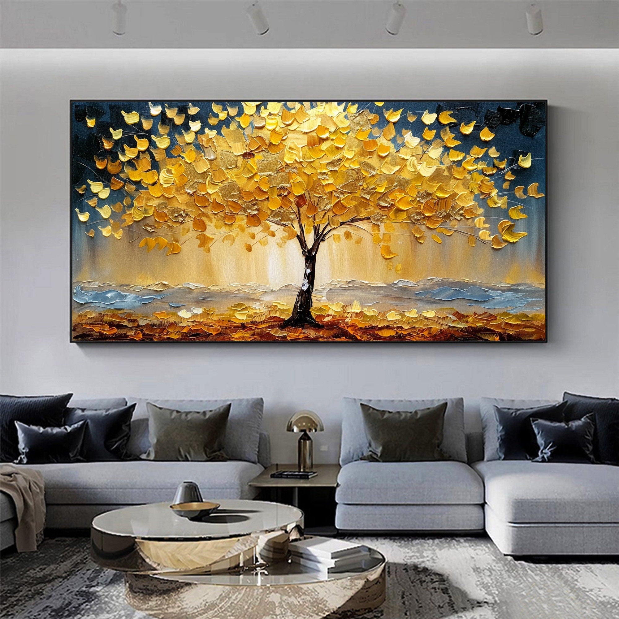 Golden Autumn Bliss Vibrant Tree Oil Painting for Modern Home Decor #FT 041