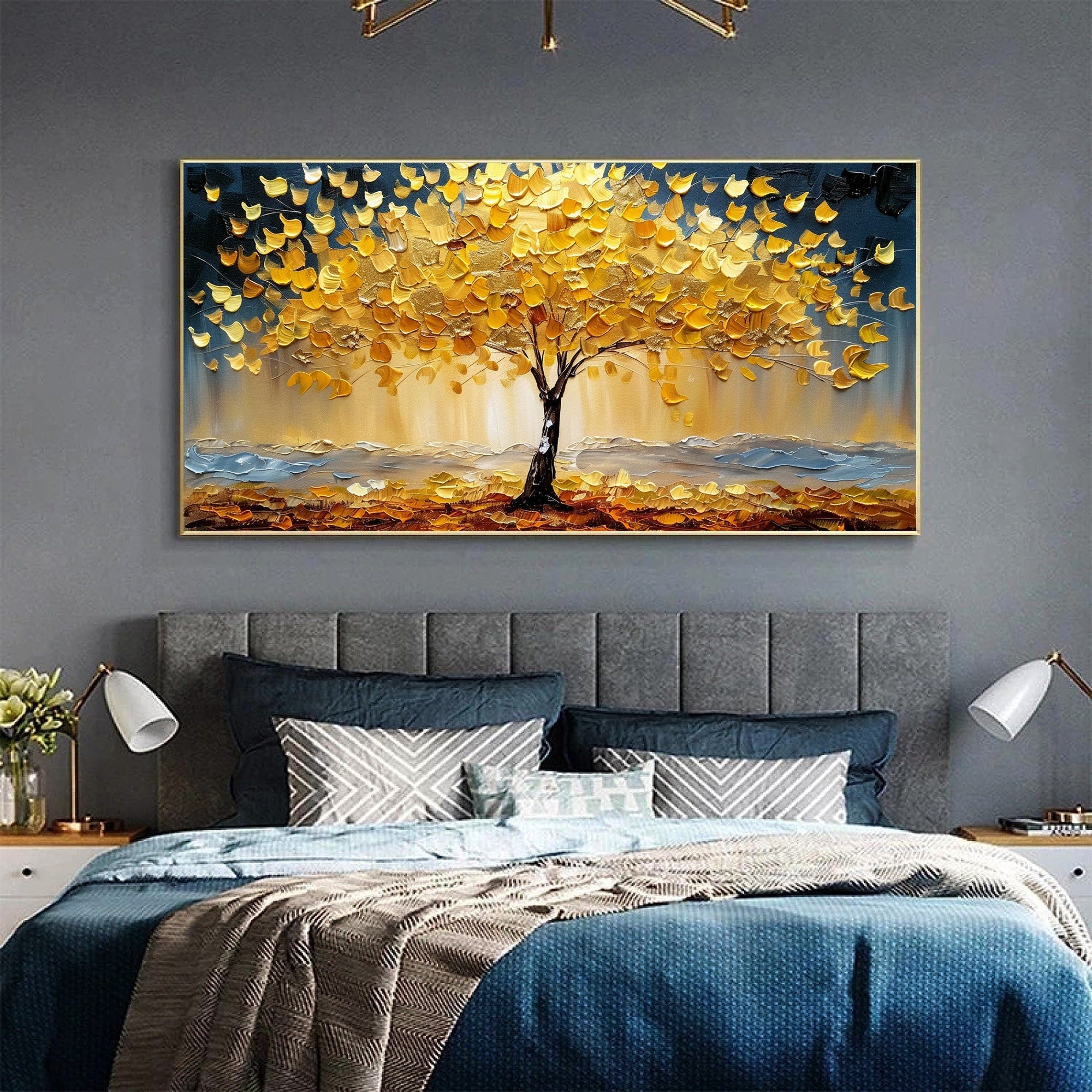 Golden Autumn Bliss Vibrant Tree Oil Painting for Modern Home Decor #FT 041