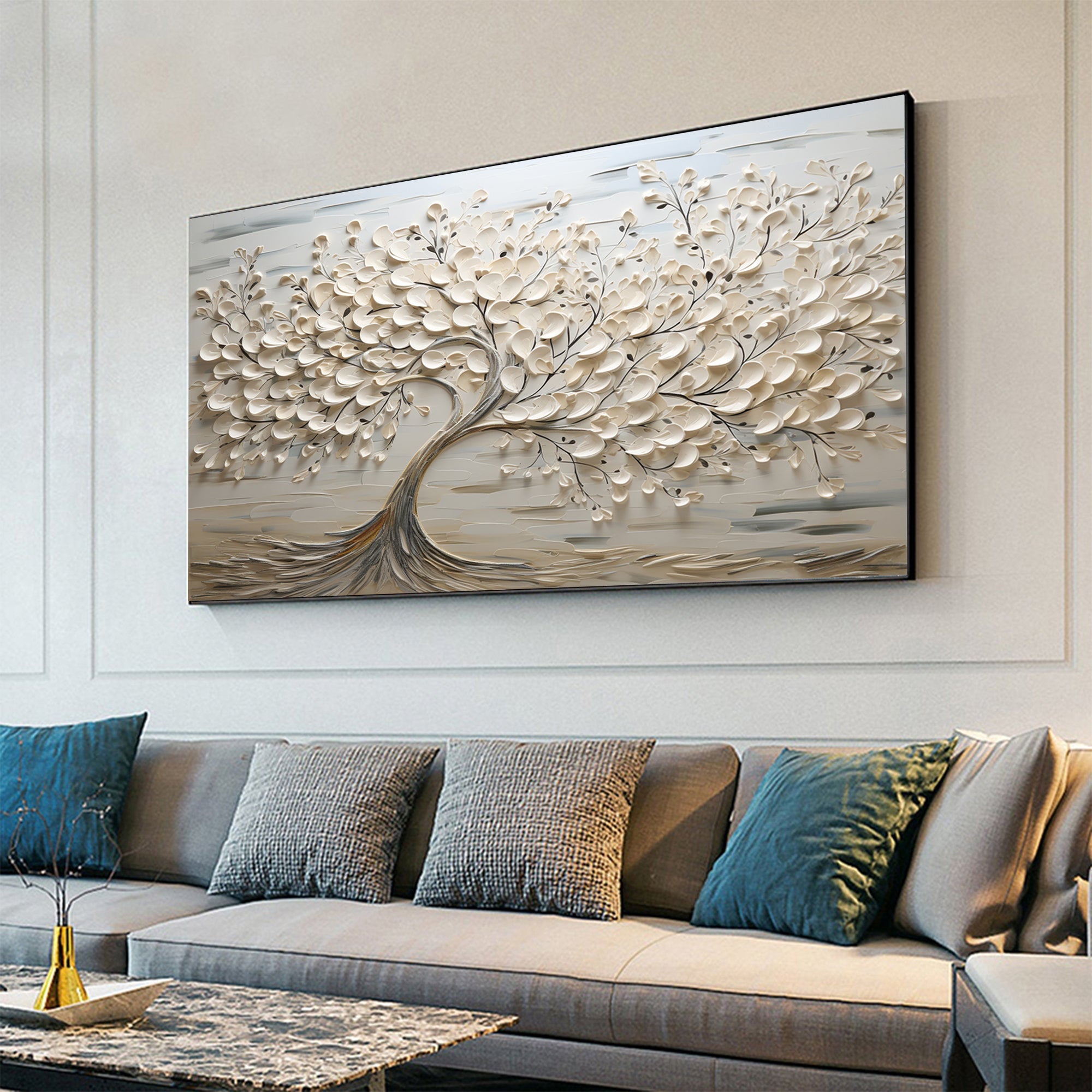 Hand-Painted 3D Tree Art on Canvas for Modern Living Rooms #FT 015