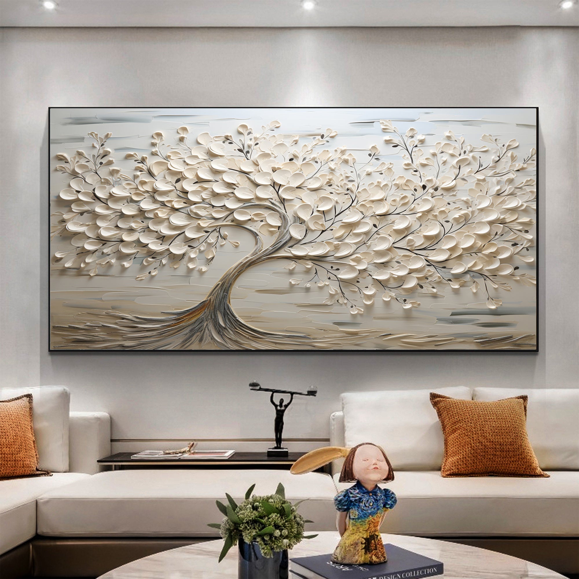 Hand-Painted 3D Tree Art on Canvas for Modern Living Rooms #FT 015