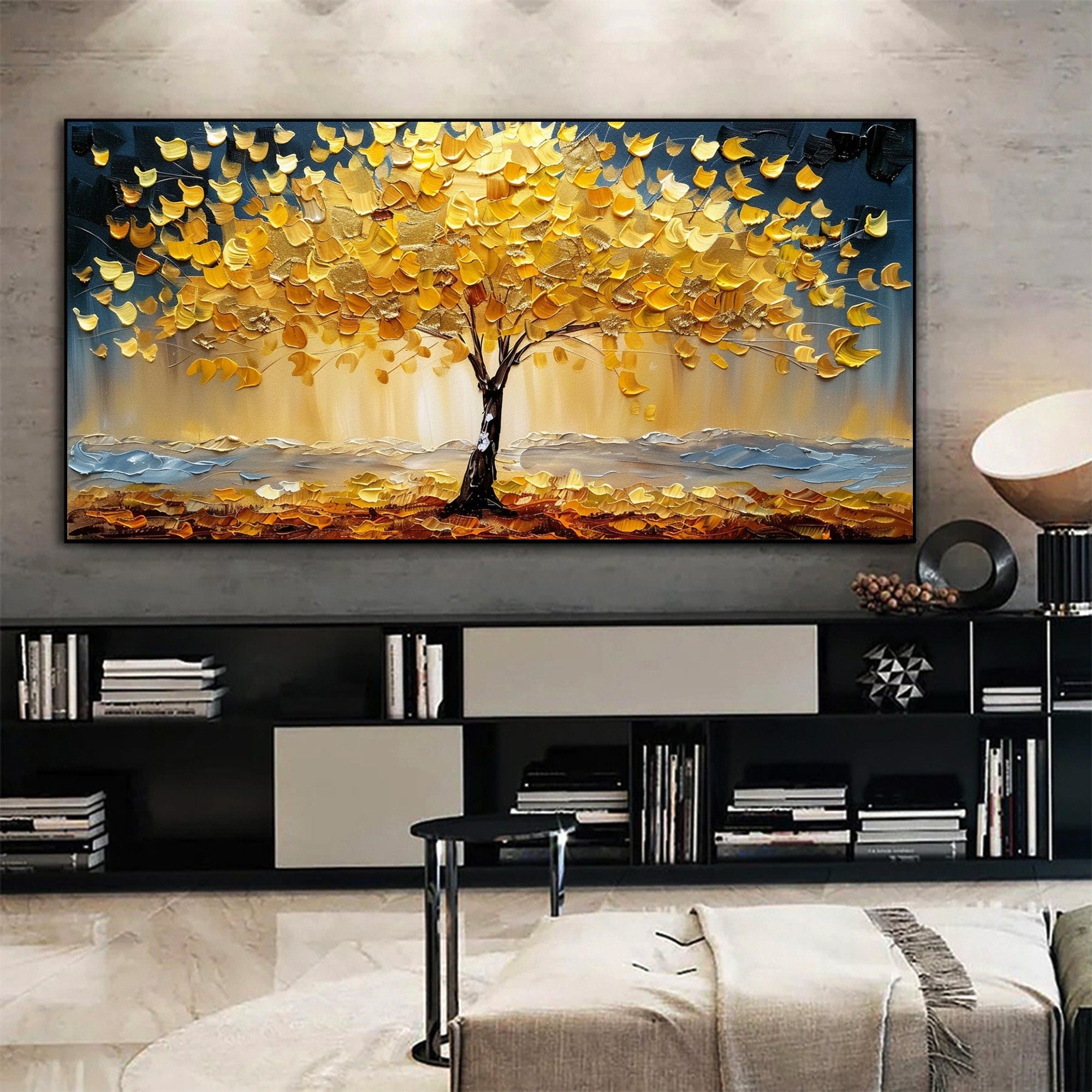 Golden Autumn Bliss Vibrant Tree Oil Painting for Modern Home Decor #FT 041