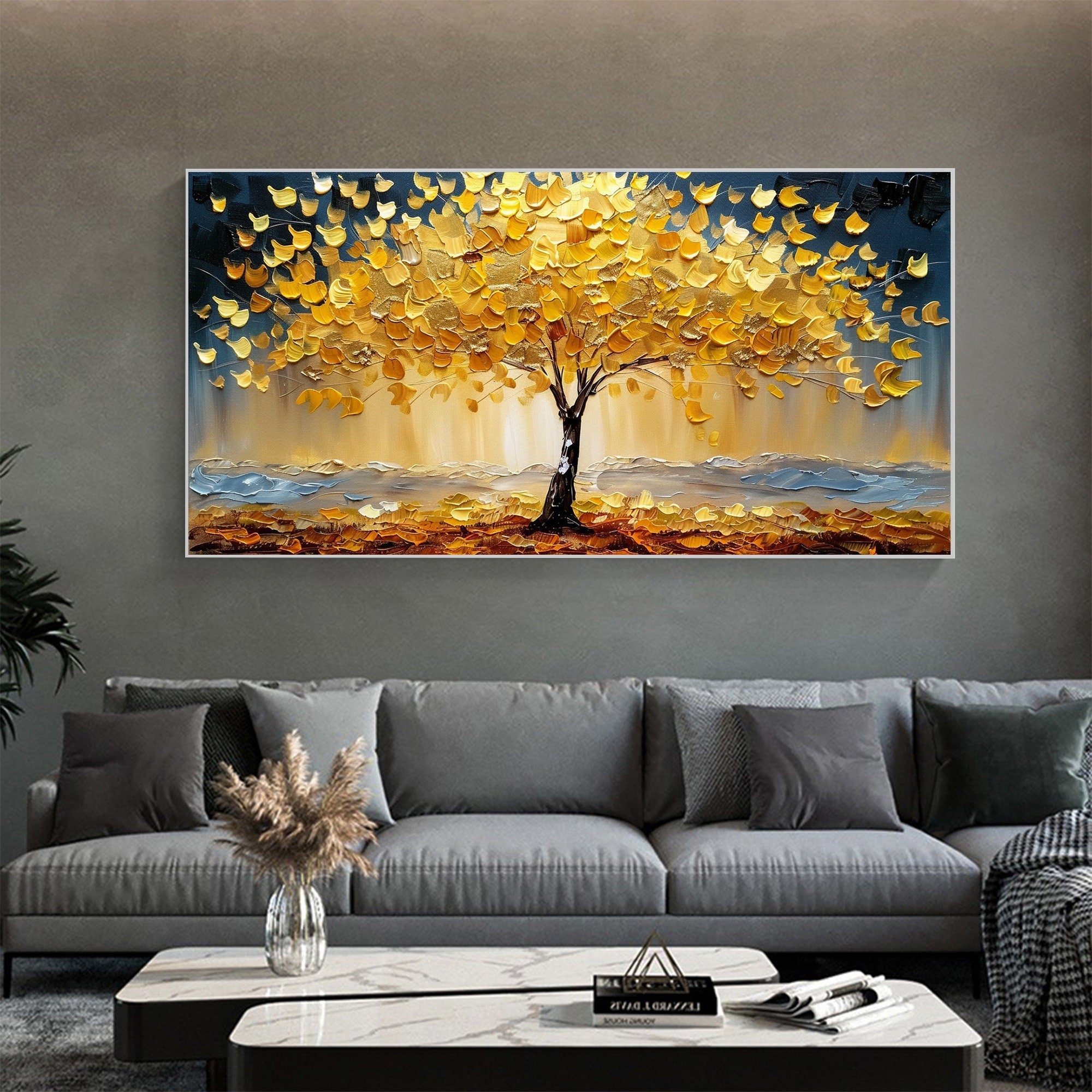 Golden Autumn Bliss Vibrant Tree Oil Painting for Modern Home Decor #FT 041