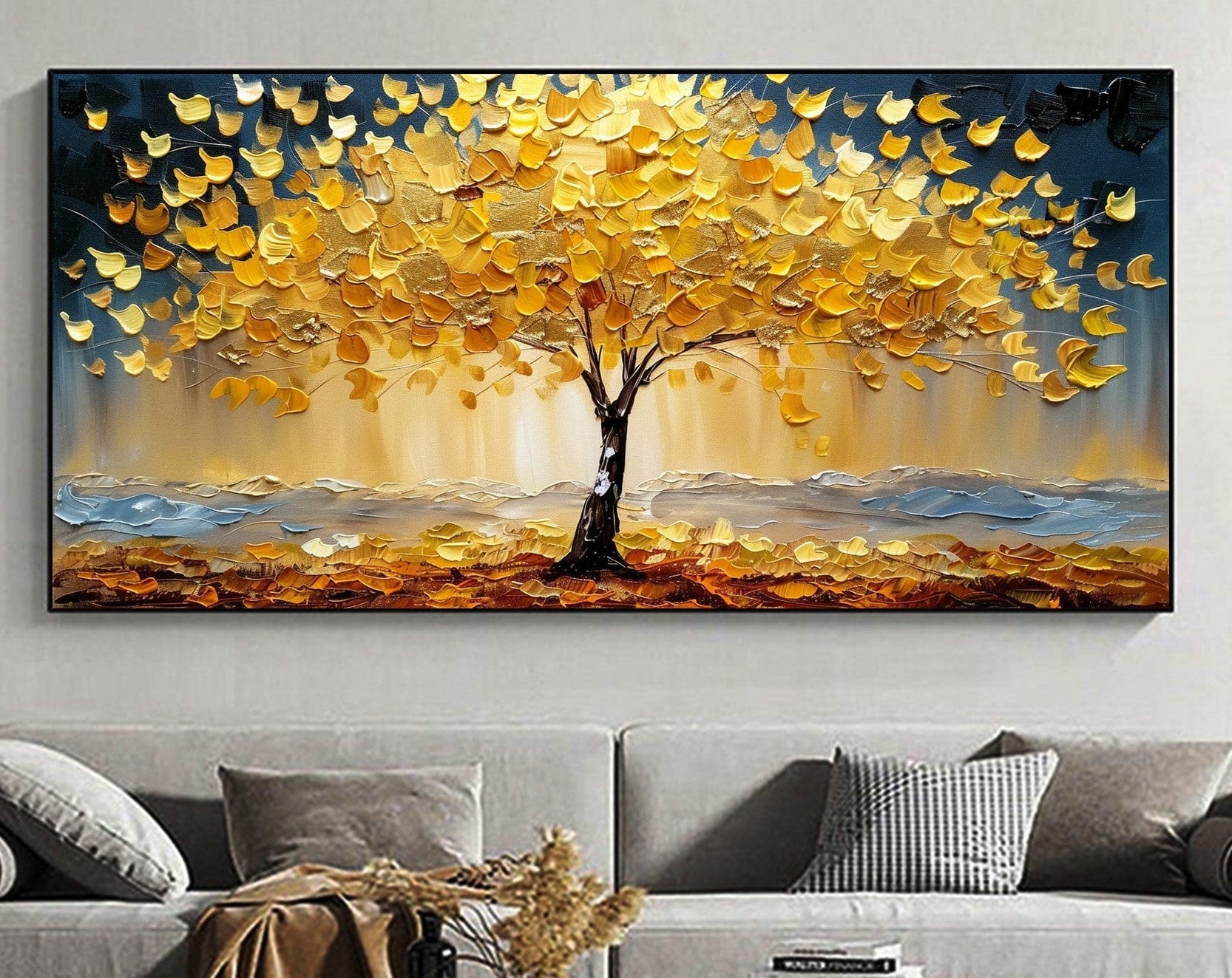 Golden Autumn Bliss Vibrant Tree Oil Painting for Modern Home Decor #FT 041