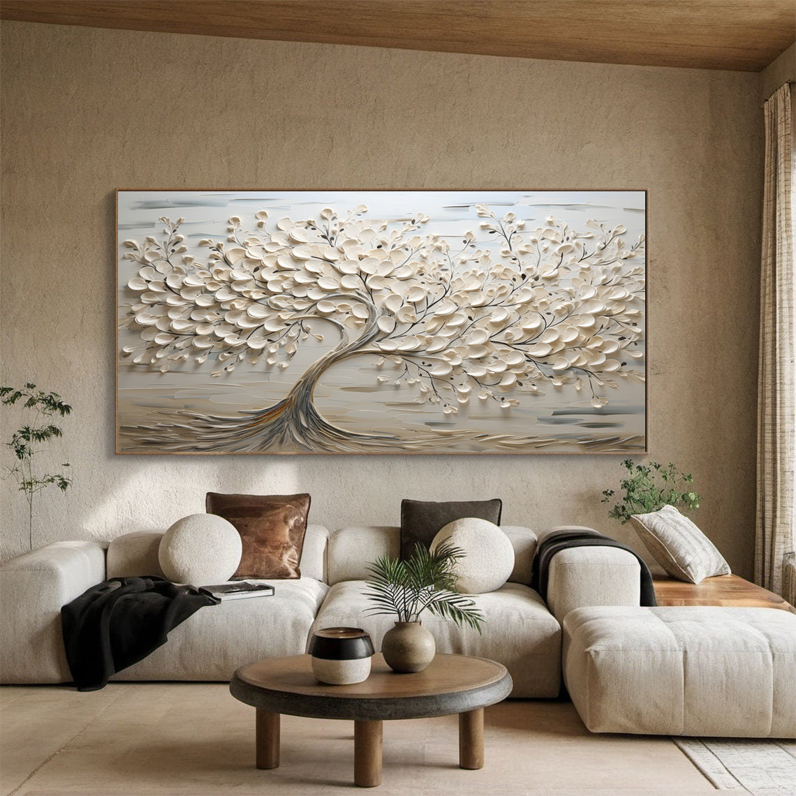 Hand-Painted 3D Tree Art on Canvas for Modern Living Rooms #FT 015