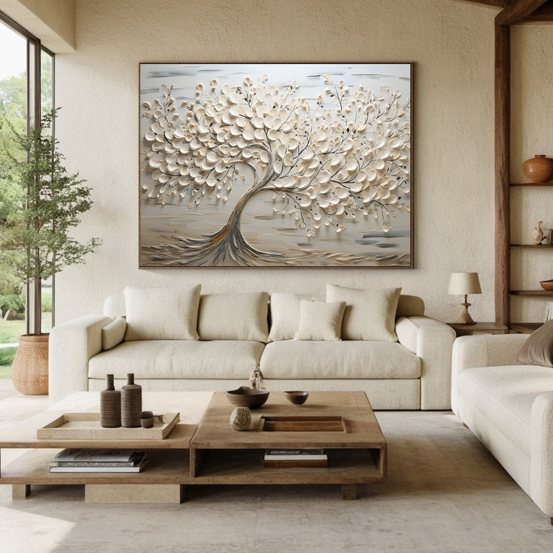 Hand-Painted 3D Tree Art on Canvas for Modern Living Rooms #FT 015