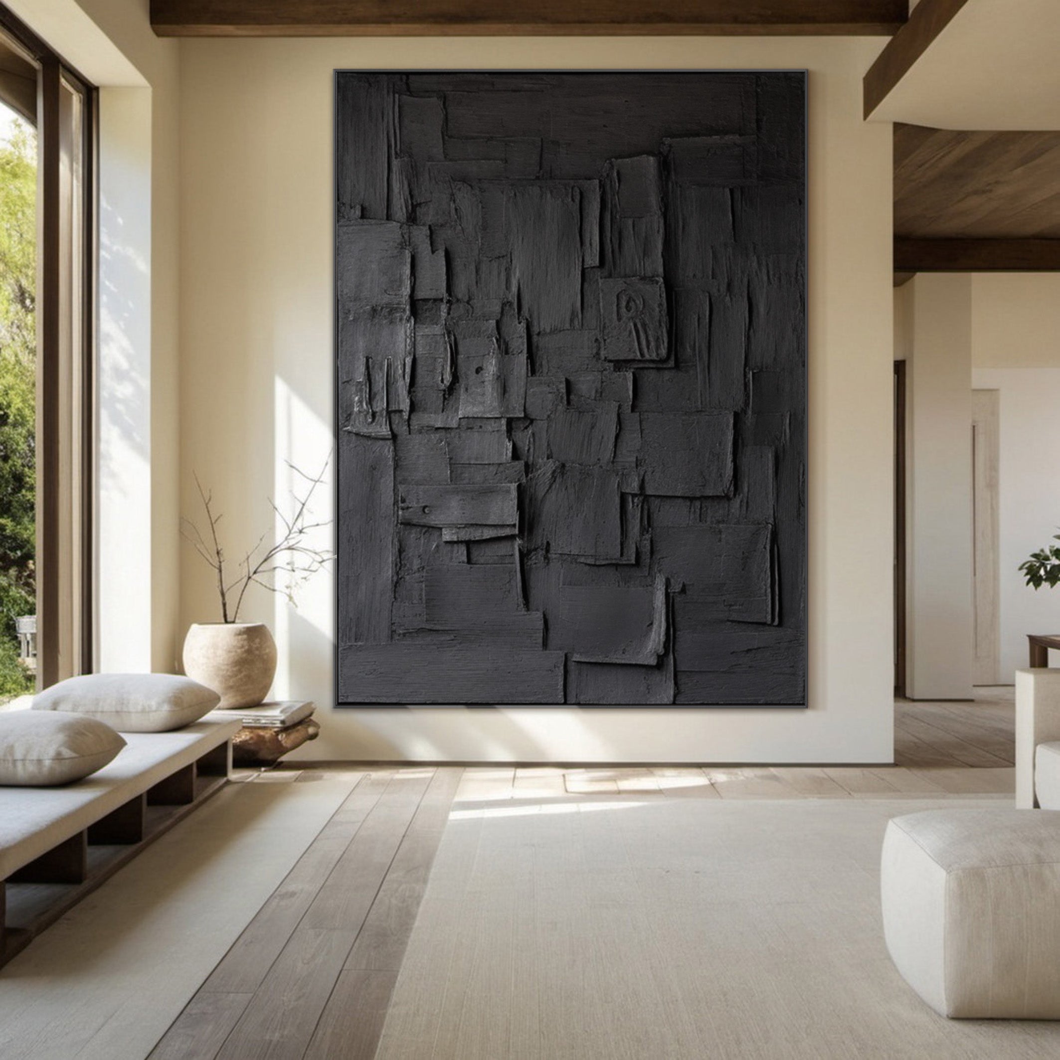 Elegant Minimalist Black Art Abstract Textured Paintings for Chic Interiors #BM 046