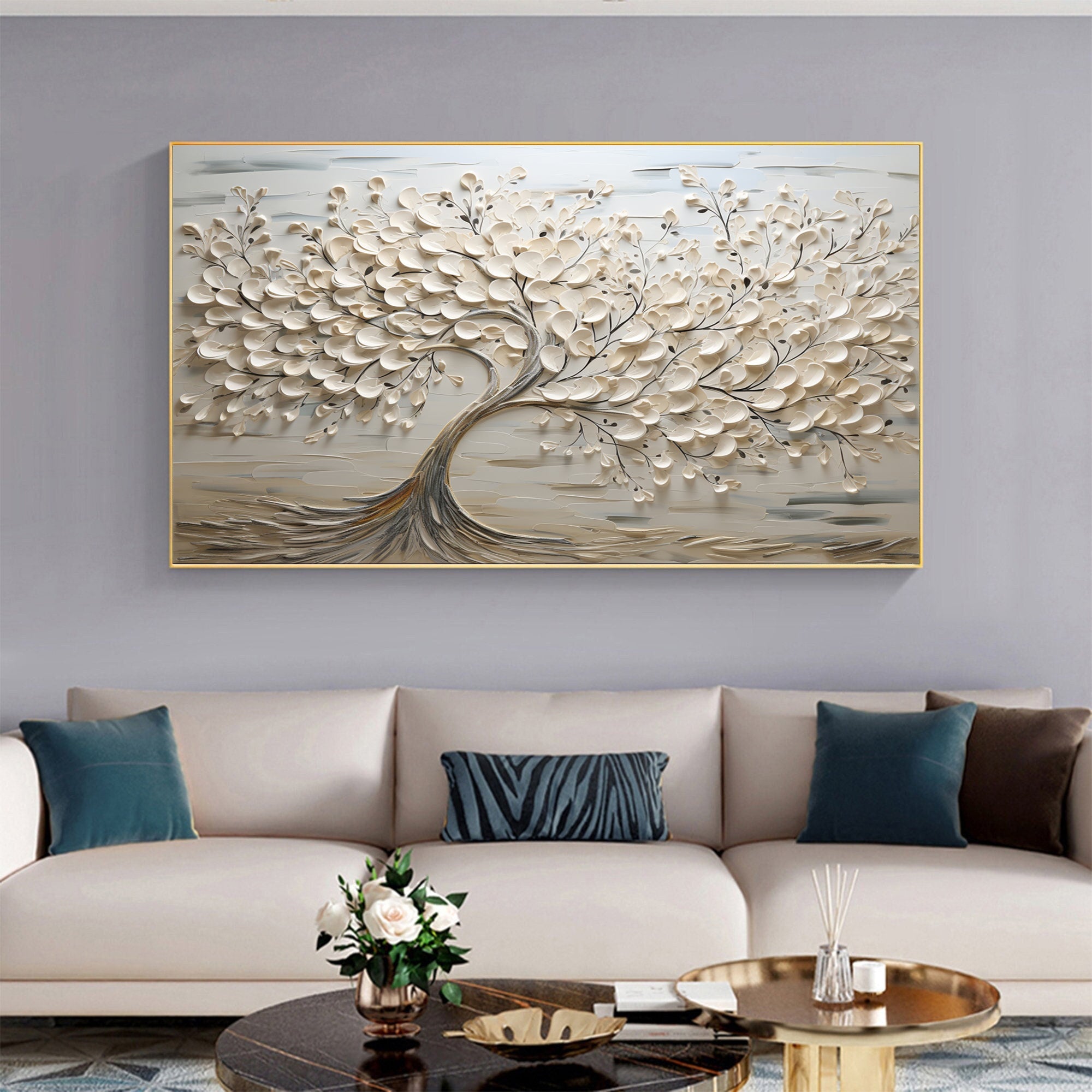 Hand-Painted 3D Tree Art on Canvas for Modern Living Rooms #FT 015