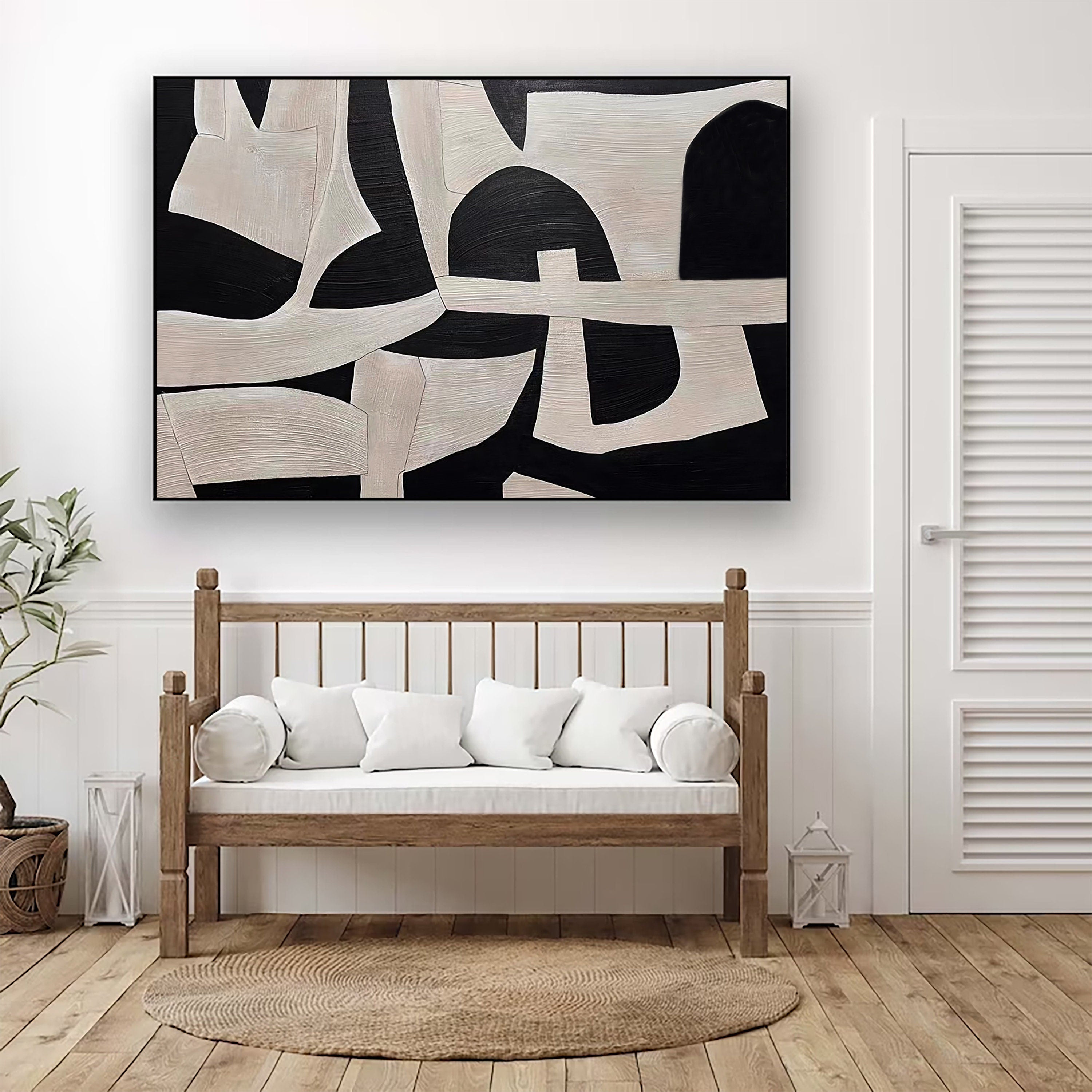 Elegant Contrast Abstract Black and White Wabi Sabi Art for Modern Interiors #WS 019