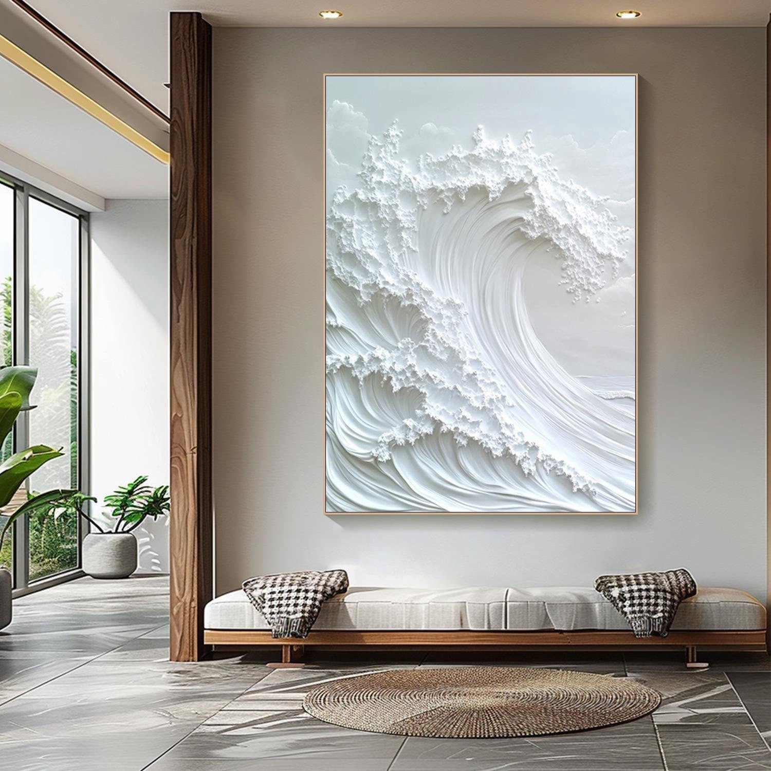 Serene Waves Textured Wall Art for Peaceful Bedroom Ambiance #OS 048